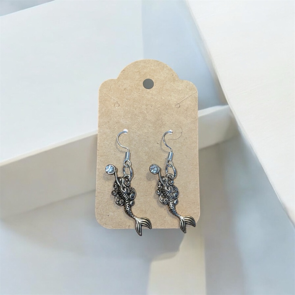 Mermaid Silver Tone Nickel Free Earrings Hand Crafted